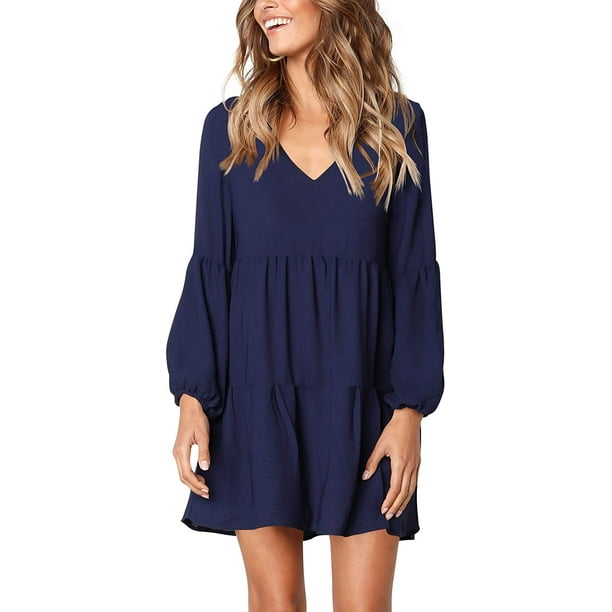 Women's Tunic Dress Cute Printed V Neck Long Sleeve Casual Swing Ruffle Dress Women's Tunic Dress Cute Printed V Neck Long Sleeve Casual Swing Ruffle Dress